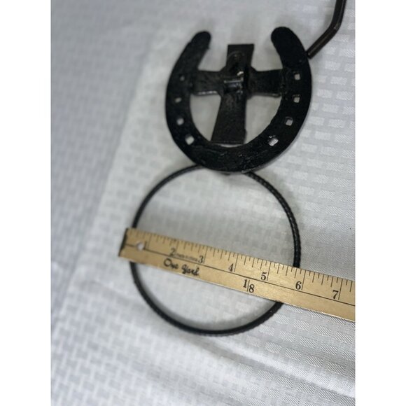 2 PIECE Cross HORSESHOE BATHROOM SET RUSTIC WESTERN DECOR TP Holder‎ Towel Ring - Picture 8 of 11